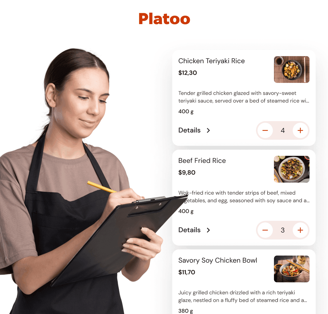 Browses and chooses  dishes and drinks to order