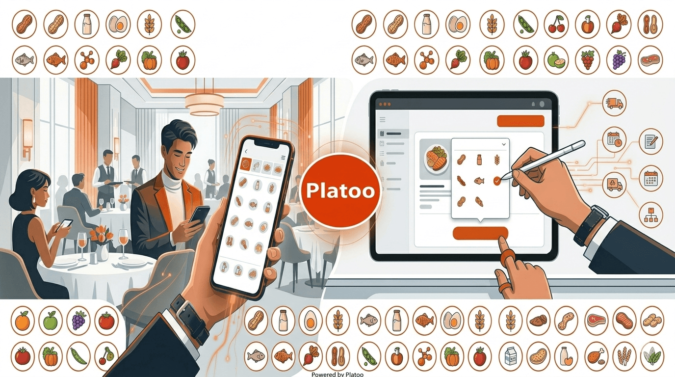 Platoo — safe QR menu with 14 major allergen markings: instant access to dish composition and nutritional facts (macros) on a smartphone in 2 seconds for guest trust and venue transparency.