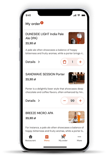 List of restaurant dishes displayed in a digital QR menu on a smartphone screen