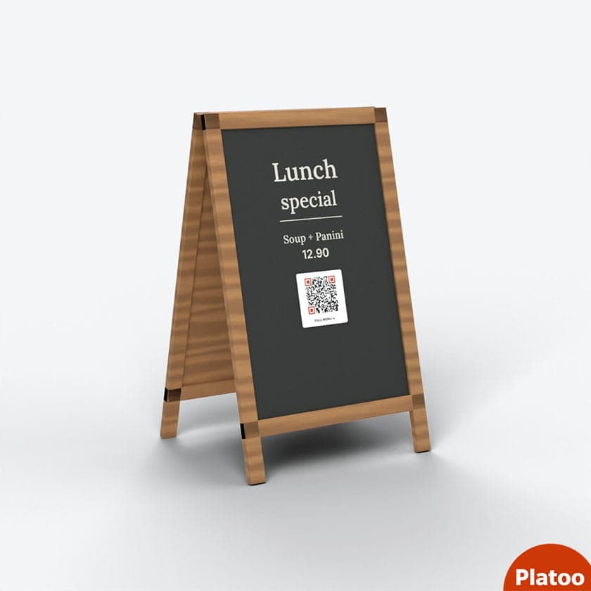 A-frame sidewalk sign with QR code