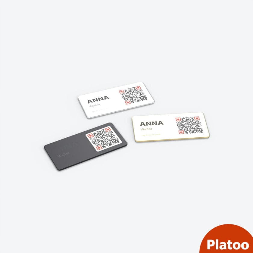 Staff name badge with menu QR