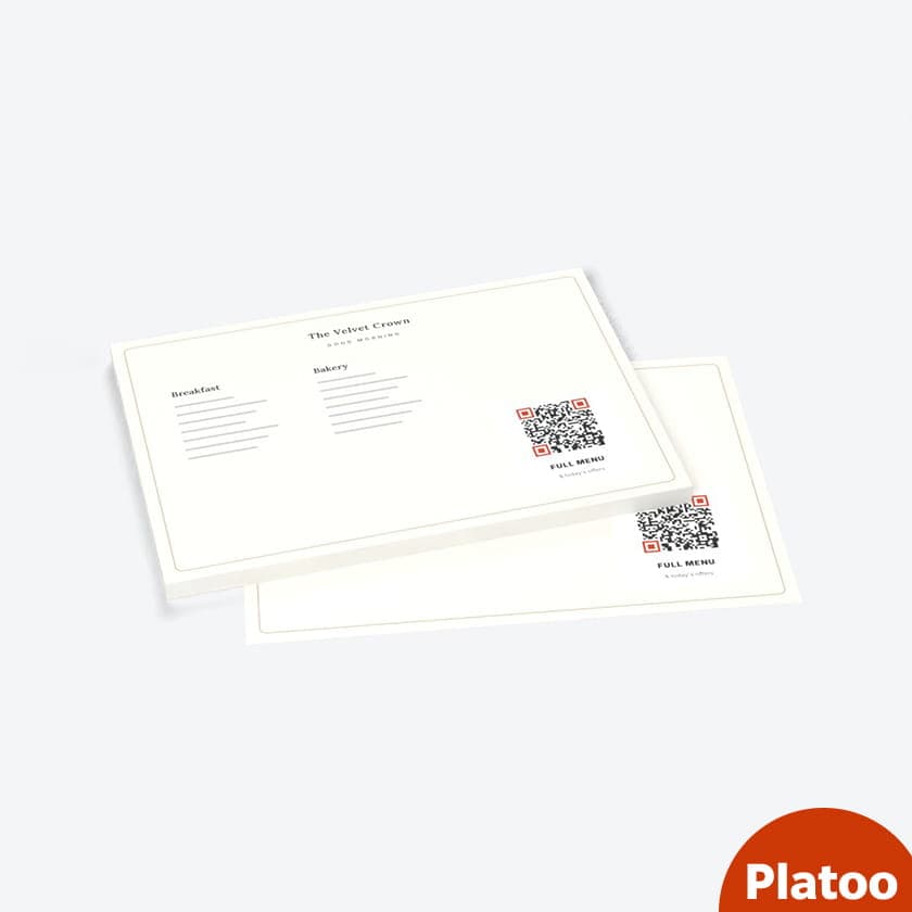 Paper placemats with menu QR