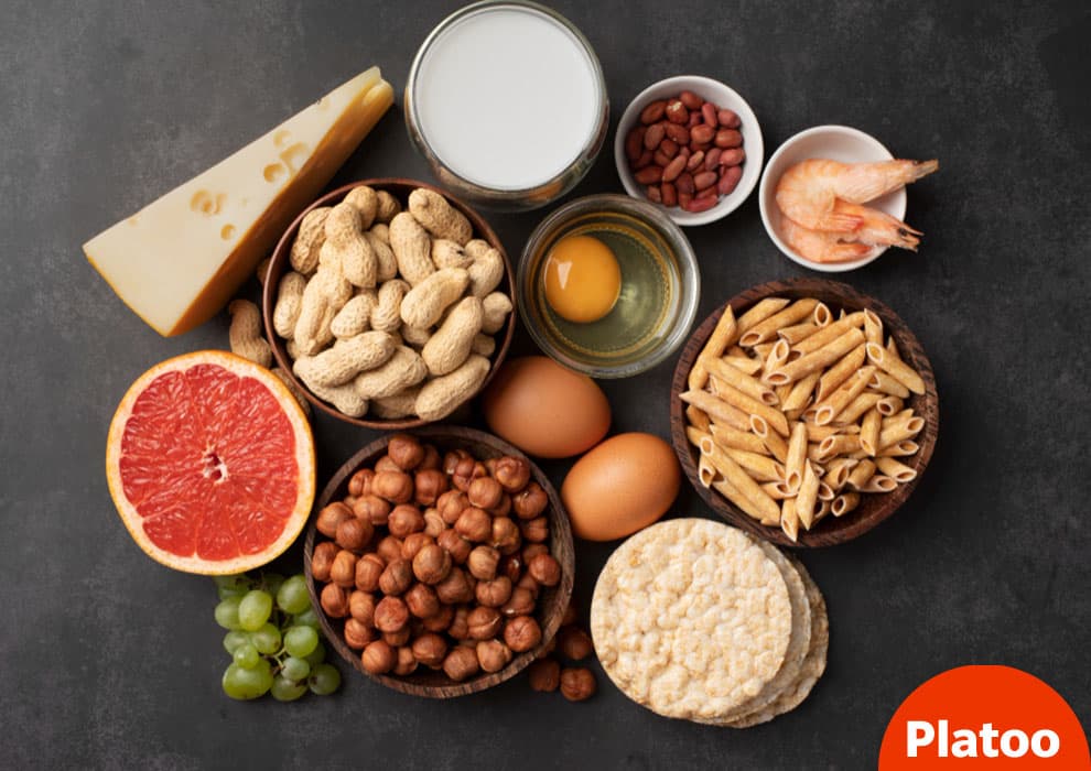 Lista alergenilor alimentari în imagini: brânză, lapte, ouă, arahide, alune de pădure, creveți și paste din grâu