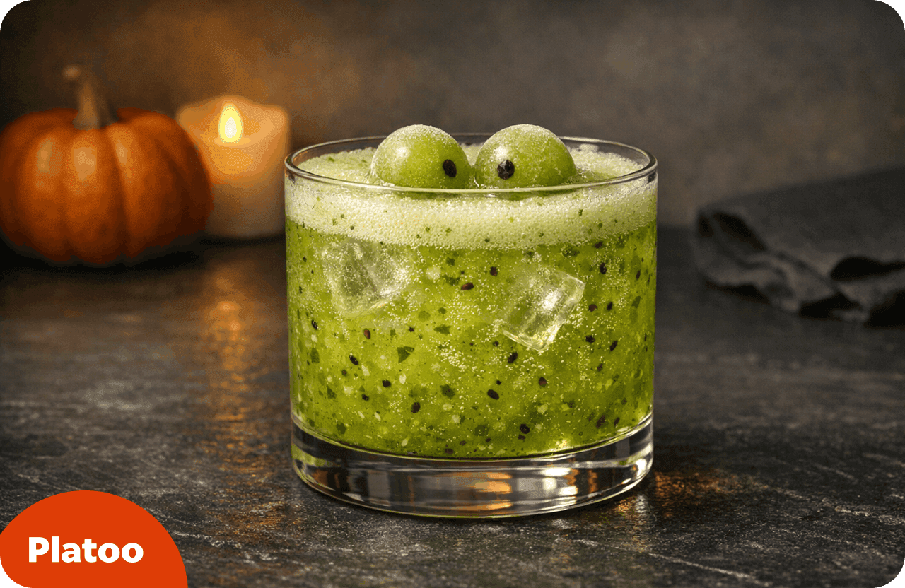 Punch vert kiwi-menthe avec des yeux en raisin congelé
